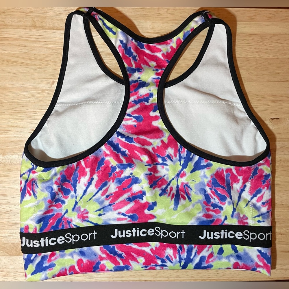 JUSTICE Girls Seamless Longline Sports Bra Hot Pink Tie Dye Sz 38 - Picture 3 of 4